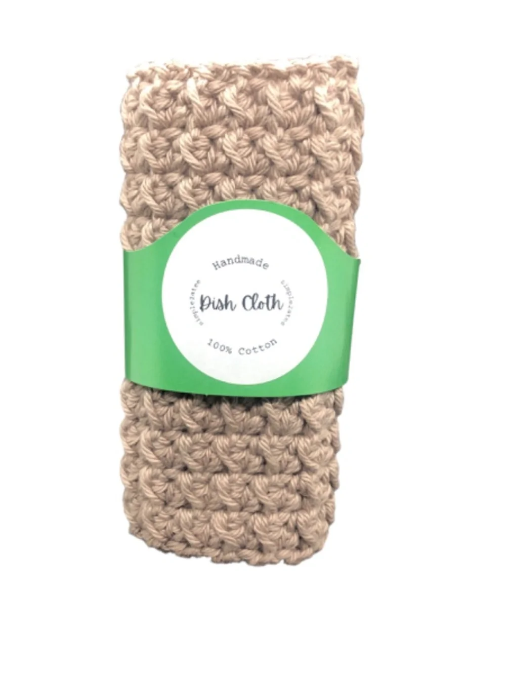Handmade Crochet Dish Cloth, 100% Cotton Reusable Kitchen Washcloth, Khaki